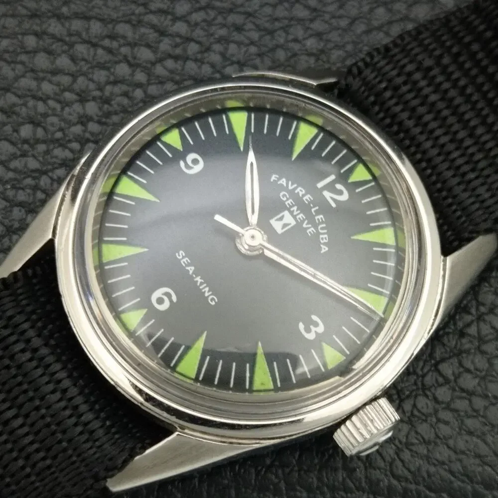 Vintage 1990 Favre Leuba Manual Mens Silver Watch W/Black NATO Strap